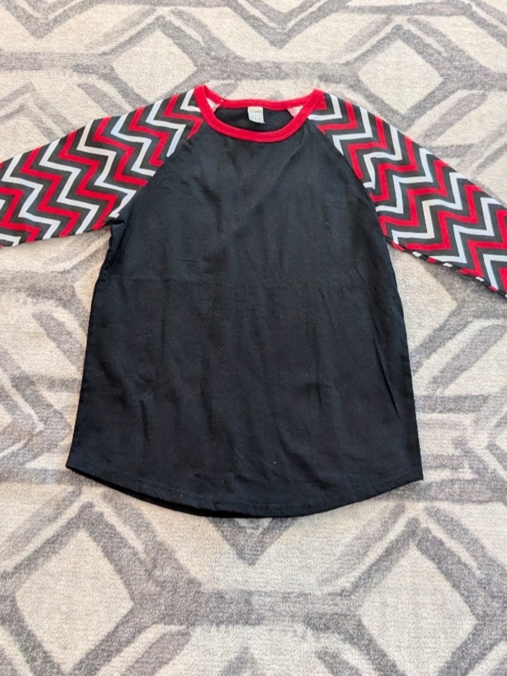 Kids Black Raglan Tee with Red Chevron Sleeves